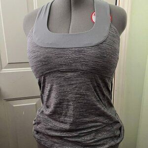 Lululemon Heathered Striped Grey Racerback Tank Top With Built-in Bra SZ 12